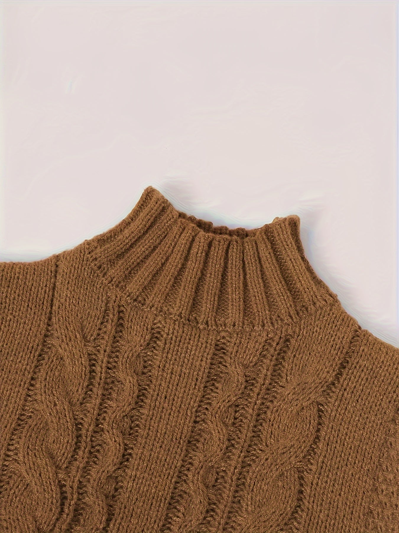 Cozy Cable Knit Turtleneck Aran Sweater Dress - Soft, Elegant, and Warm Lantern Sleeve Knitted Dress for Fall and Winter - Women's Clothing for Everyday Wear