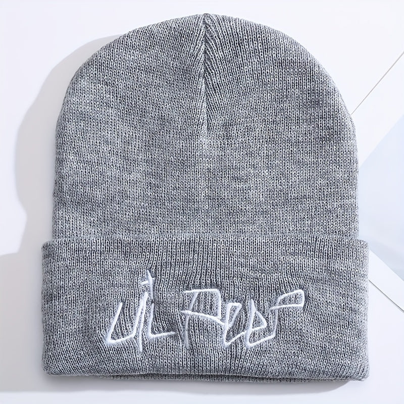 Trendy Embroidered Acrylic Beanie - Unisex Street Style, Comfortable Warmth for Winter & Autumn