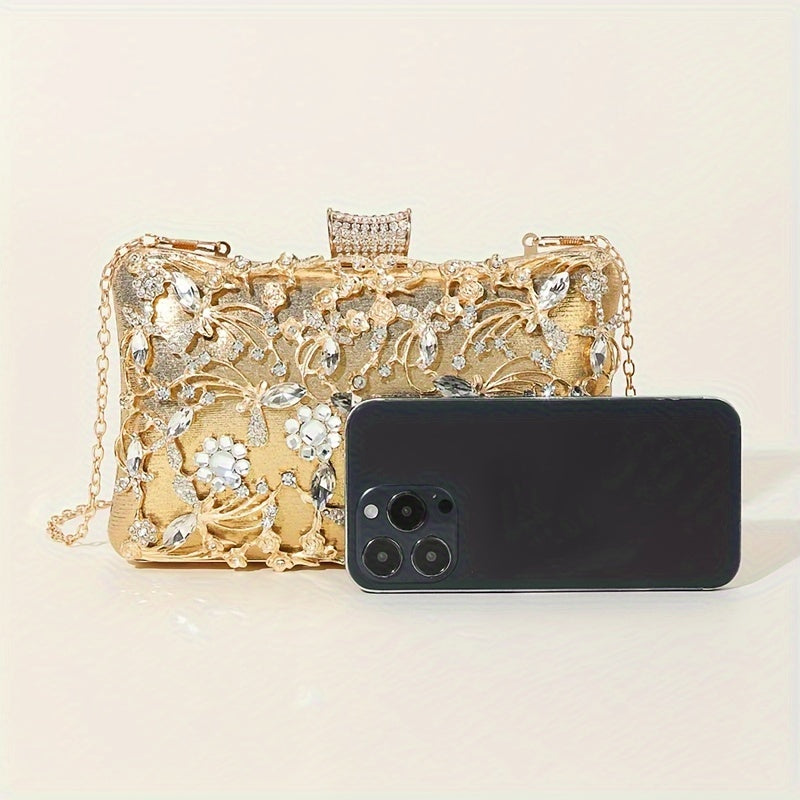 Elegant Rhinestone Evening Bag, Classic Banquet Handbag, Women's Formal Dinner Purse For Wedding Party Prom