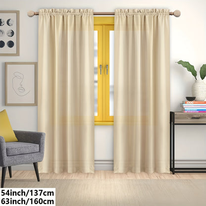 2 Panels Solid Color Light Filtering Curtains - Rod Pocket Design for Easy Installation, Softens Natural Light, and Provides Privacy - Perfect for Living Room, Office, Bedroom, and Home Decoration