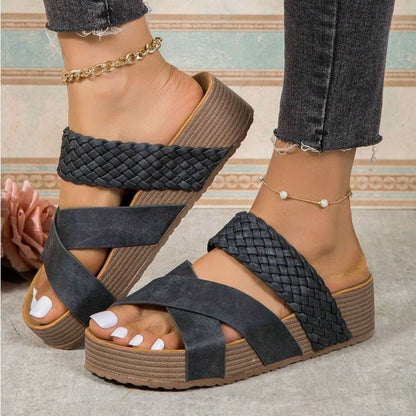 Mid Heel Womens Fashion Flax Sandals - Breathable, Arch Support, Lightweight, Slip-on, Strappy Back, Open Toe, Rubber Sole, Perfect for Casual Summer Wear