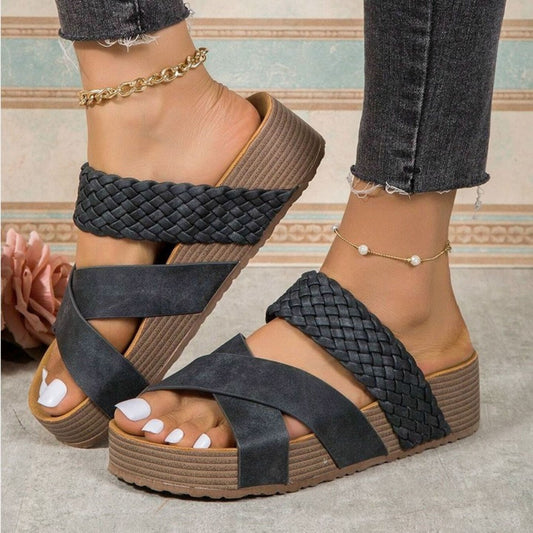 Mid Heel Womens Fashion Flax Sandals - Breathable, Arch Support, Lightweight, Slip-on, Strappy Back, Open Toe, Rubber Sole, Perfect for Casual Summer Wear