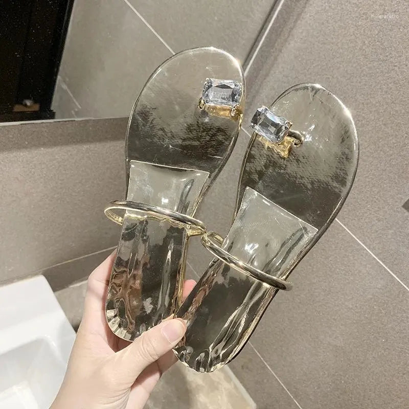 Slippers Women's High Heel Comfortable Wedge Heels Sandals Rhinestone Inlaid Flip Flops Casual Shopping Slides Summer