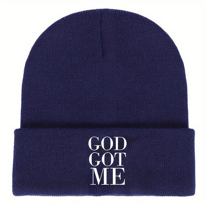 1pc Unisex Embroidered GOD GOT ME Knitted Beanie Hat - Skullies & Beanies with Unique Design, Ideal Gift Choice for Men and Women