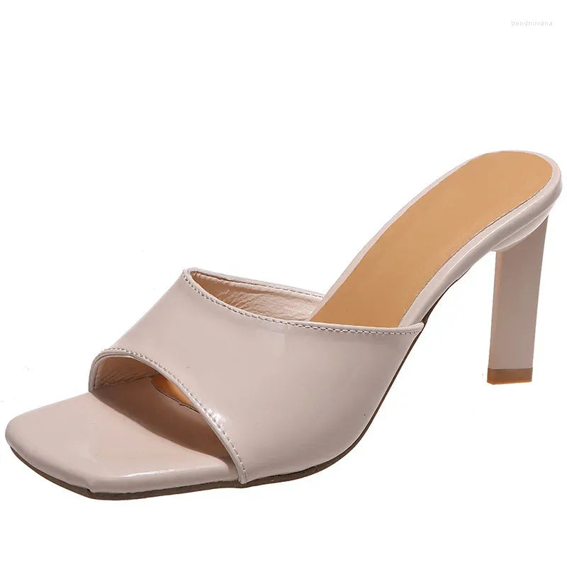 Slippers Women  Summer Open-toe Square Toe Stiletto Ladies Sandals And Large Size High-heeled Zapatos Mujer