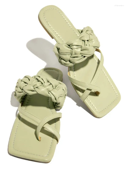 Slippers Women's  Summer Sandals Casual Weave Sexy Outdoor Flip Flops Female Cross-tied Slides Flat Square Heel Plus Size 43