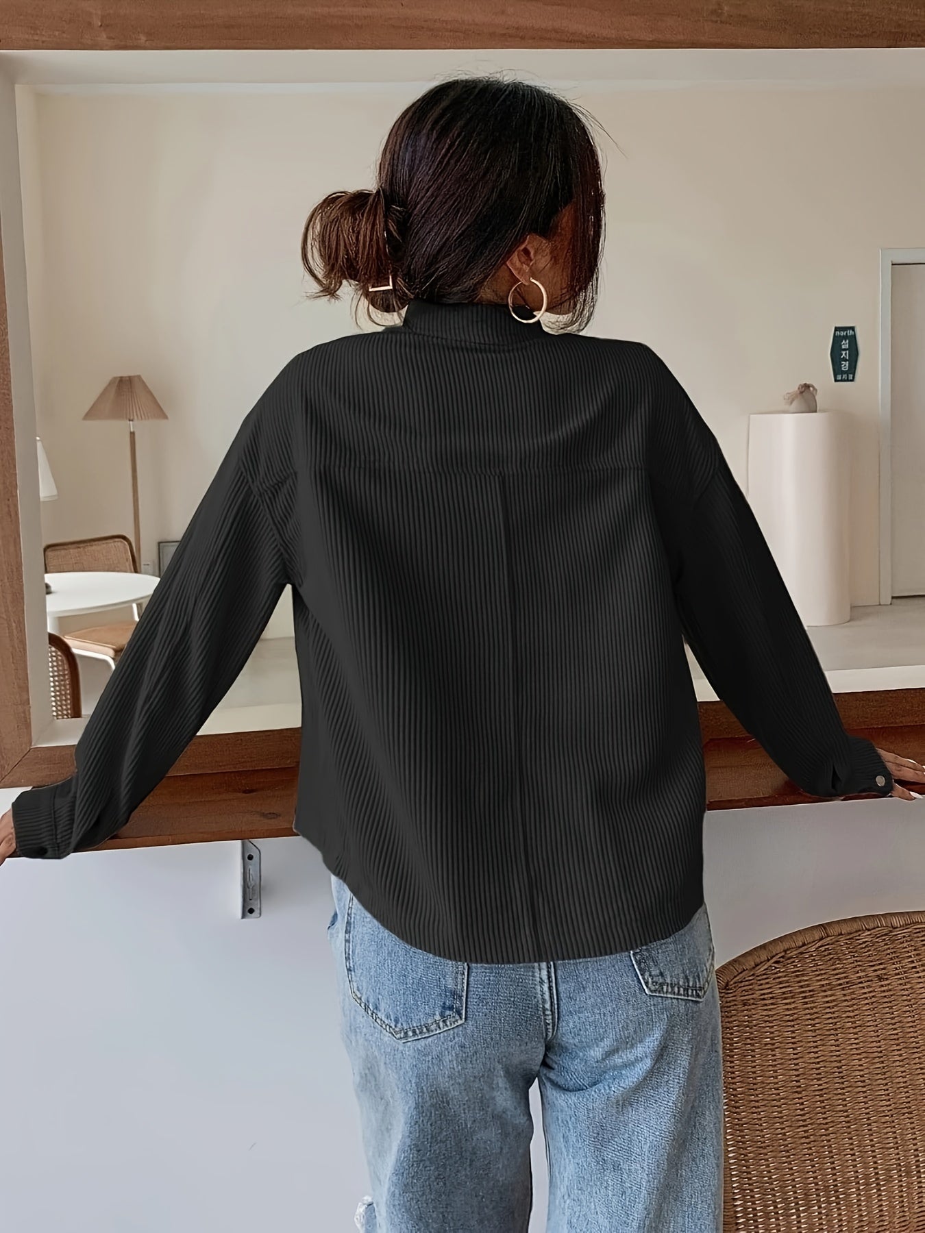 Stylish Corduroy Long Sleeve Button Front Jacket - Casual Jackets for Women with Elegant Design, Perfect for Spring and Fall Season - Soft, Comfortable, and Versatile Outerwear