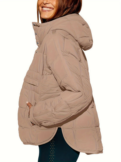 Womens Stylish Solid Hooded Winter Coat - Cozy Fleece Lined, Long Sleeve, Warm Outerwear for Fall & Winter - Versatile Casual Style