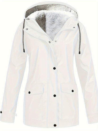 Cozy Faux Fur Lined Windbreaker Jacket - Trench Coats with Flap Pockets, Long Sleeve, Zip-up, Casual, Warm, and Water Resistant - Perfect for Outdoor Activities and Daily Wear