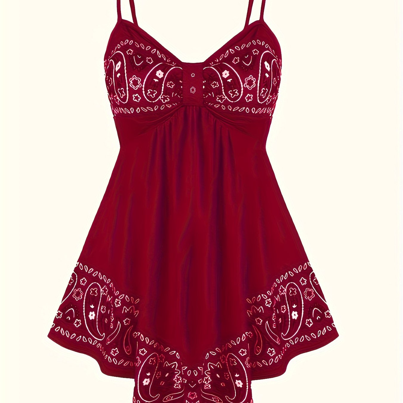 Boho Chic Sleeveless Spaghetti Strap Dress - Eye-Catching Paisley Print, Ruched Waist, Flowy Summer Sundress for Casual or Beach Wear, Women's Fashion