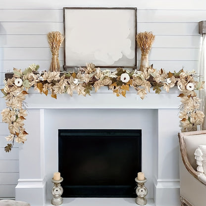 1 Fall Pumpkin Wreath, 71.1 Inch Faux Maple Pumpkin Berry Vine Wreath with Pumpkin Maple Wreath, Perfect for Weddings, Thanksgiving Tables, Farmhouse Decorations