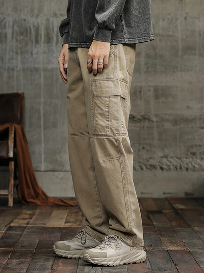 Men's Stylish 100% Cotton Loose Solid Pants With Pockets, Casual Breathable Comfy Trousers For City Walk Street Hanging Outdoor Activities