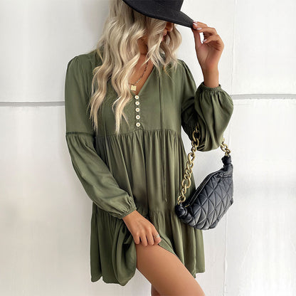 LOVECCR New  Hot New 2025 Women's Clothing Long Sleeve Green Autumn and Winter Solid Color Hot Dress