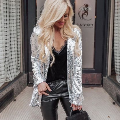 New Popular trade women's clothing 's new fashionable multi-color sequin long-sleeved temperament small blazer