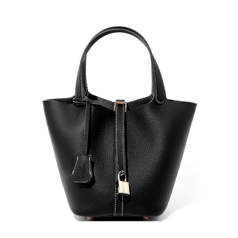 2025 Leather women's bag bucket bag versatile classic vegetable basket first layer cowhide women's bag  new handbag bag