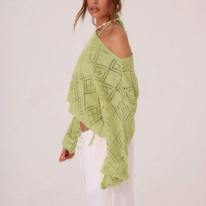 spring new  New  knitted top women's clothing sexy hollow loose long-sleeved sweater women