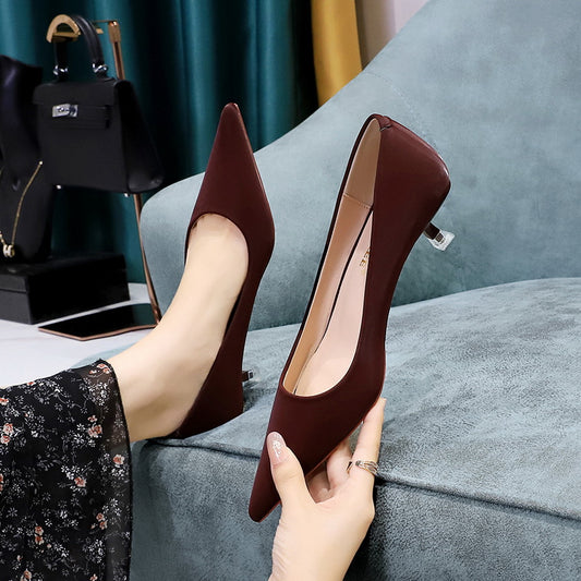 LOVECCR 2025 237-3  style fashionable simple sexy pedicure banquet medium heel women's shoes thin heel shallow mouth pointed spring shoes