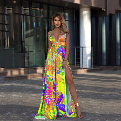 New summer new leaf four-sided elastic dress bohemian suspender off-the-shoulder tube top mopping floor dress