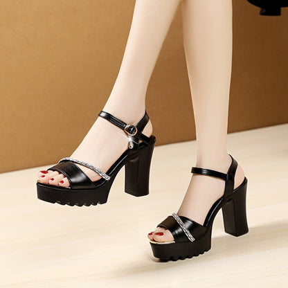 loveccr  Cross-Border Sandals Women's Summer High Heel Chunky Heel Waterproof Platform  New Korean Style Buckle Strap Peep Toe Women's Shoes Wholesale