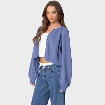 spring new  New  women's clothing street fashion crew neck long-sleeved knitted sweater cardigan women