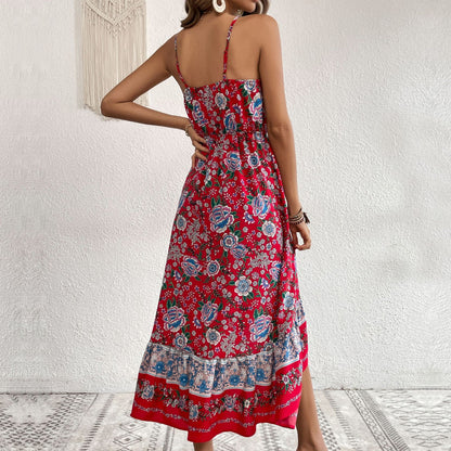 LOVECCR Hot summer new printed skirt 2025 bohemian suspender dress women