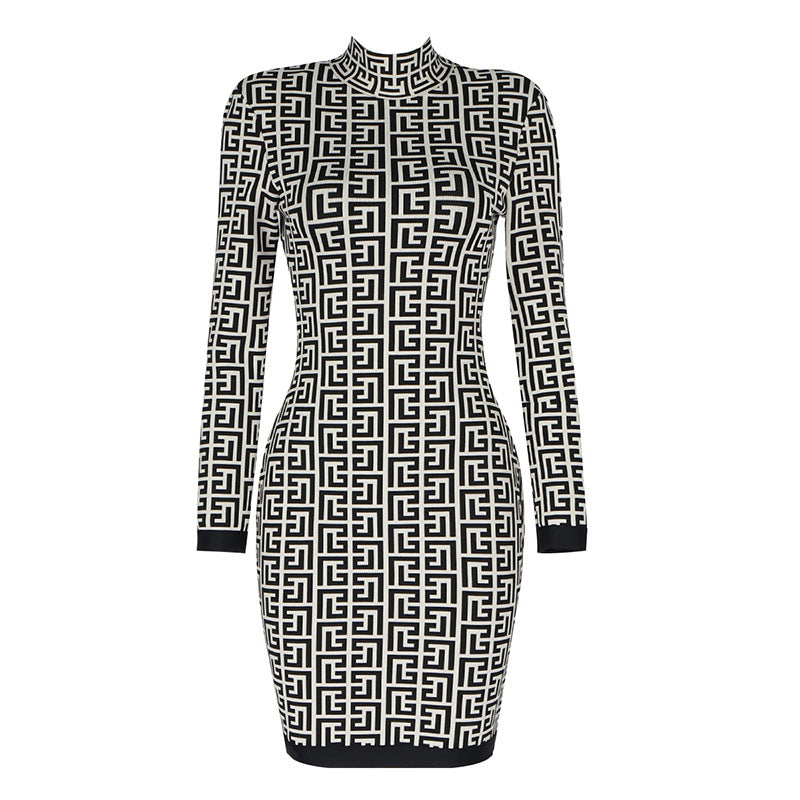 LOVECCR Popular trade 2025 Xiaoxiangfeng women's clothing long-sleeved knitted slim-fitting hip-wrapped bandage dress, autumn and winter