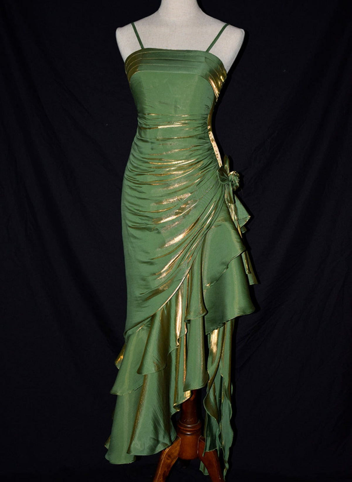 LOVECCRCharming Mermaid High Low Satin Straps Party Dress, Vintage Style Prom Dress