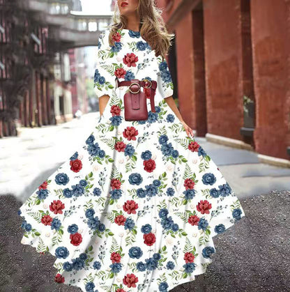 2025 spring and autumn  new New  dress printed pendulum temperament chiffon floral slim dress