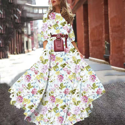 2025 spring and autumn  new New  dress printed pendulum temperament chiffon floral slim dress