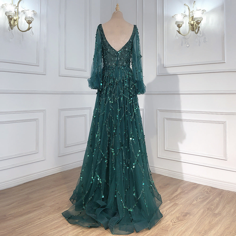 2025 New new gold heavy industry beads luxury evening dress sexy celebrity aura queen long dress SC7109