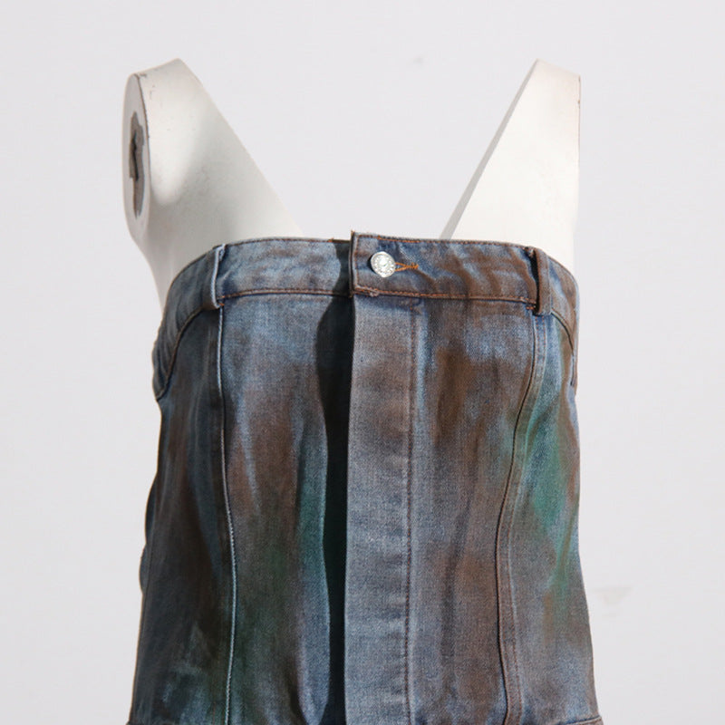 2025 new fashion spray color camouflage tube top integrated overalls  sexy babes jumpsuit women