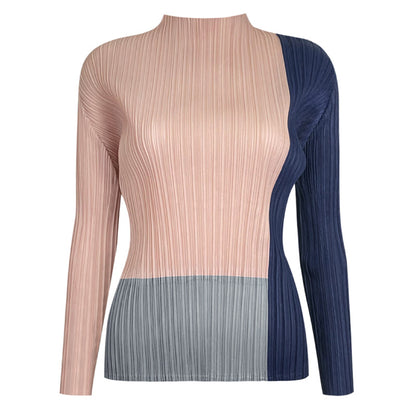 spring new women's clothing semi-turtleneck contrasting long-sleeved t-shirt thin versatile bottoming shirt niche inner top