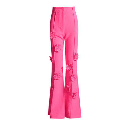 2025 style suit casual pants children's spring  new three-dimensional flower drape loose flared pants thin women