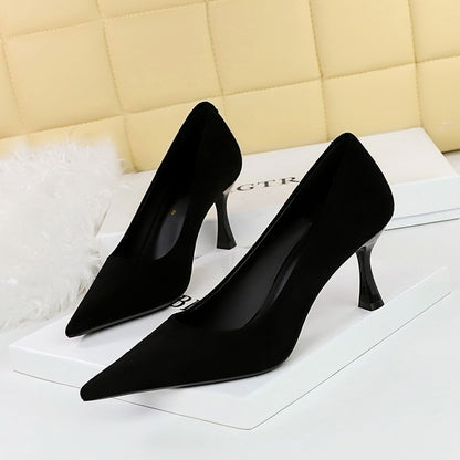 LOVECCR 2025 3767-A1  style fashionable simple and thin high heels wine glass heel high heel light mouth pointed suede women's single shoes