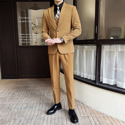 LOVECCR   Suit Suit Men's Three-Piece Suit Trendy Korean Slim Fit Business Casual Small Suit Coat Groom Wedding Suit