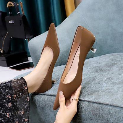 LOVECCR 2025 237-3  style fashionable simple sexy pedicure banquet medium heel women's shoes thin heel shallow mouth pointed spring shoes