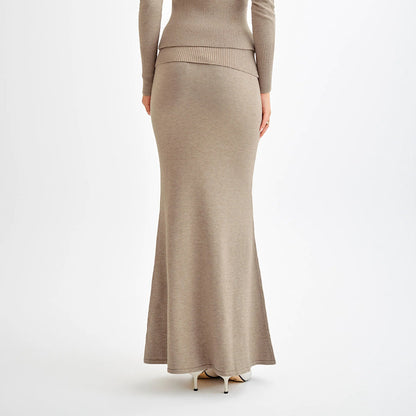 new temperament commuter high-end knitted skirt solid color long fashion waist skirt women