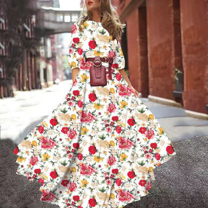2025 spring and autumn  new New  dress printed pendulum temperament chiffon floral slim dress