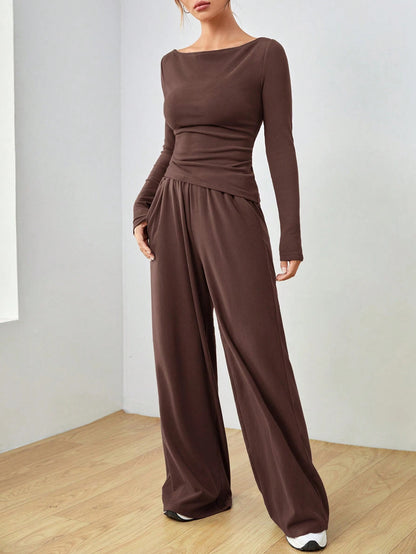 2025 autumn and winter New   suit solid color long-sleeved casual wide-leg trousers fashion two-piece women's clothing