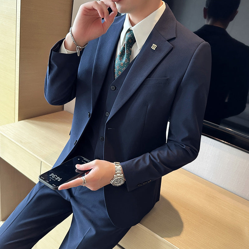 LOVECCR   Lightly Mature Simple Men's Suit Set Men's Business Formal Wear Casual Small Suit Korean Style Slim-Fit Commute Formal Dress Men