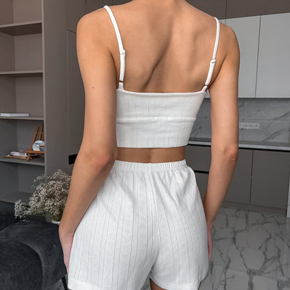 LOVECCR 2025 Popular, , spring  white knitted love jacquard women's loungewear casual and comfortable suspender shorts pajamas