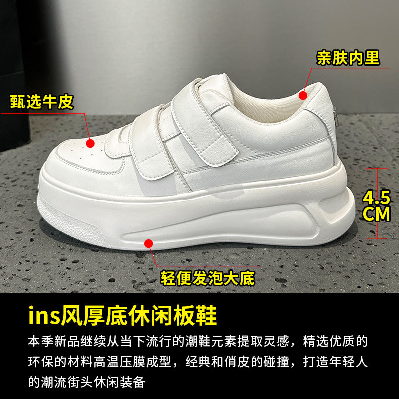 2025 Little white shoes women's popular new autumn leather breathable muffin casual shoes show feet small platform shoes