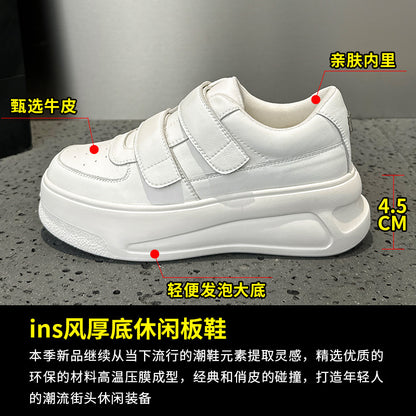 2025 Little white shoes women's popular new autumn leather breathable muffin casual shoes show feet small platform shoes