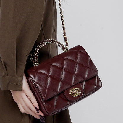 2025 spring and summer new Xiaoxiangfeng rhombus chain bag versatile portable shoulder messenger bag genuine leather women's bag