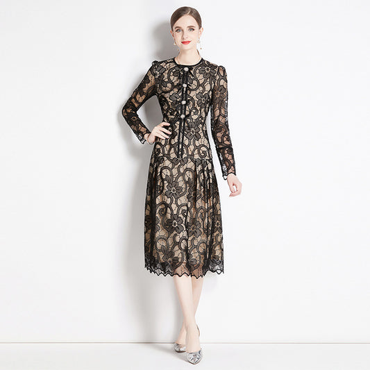 Temperament socialite dress autumn  new autumn and winter female middle-aged mother formal settings Muse Fan long skirt