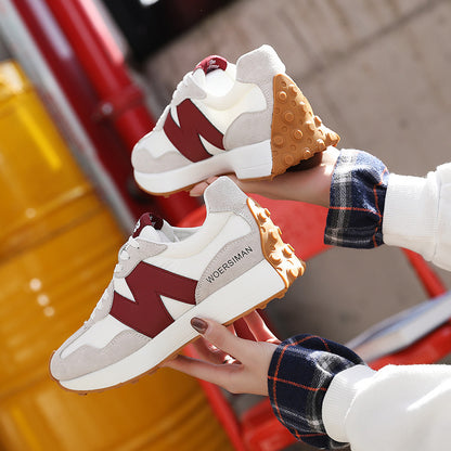 loveccr Cortez Women's  Spring New Sports Shoes Korean Style Versatile Shallow Mouth Color-Blocking White Shoes Platform Casual Pumps