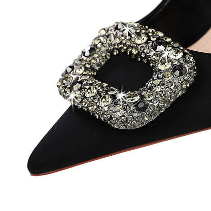 LOVECCR 2025 18249-AK83  banquet women's shoes, thin heels, high heels, shallow mouth, pointed silk, satin metal rhinestone buckle women's shoes