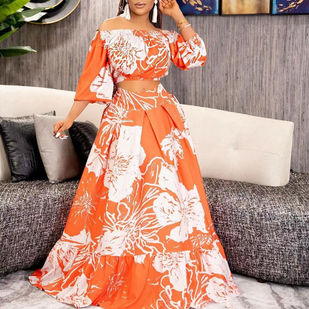 Cross-border 2025 spring  large-size women's clothing temperament elegant printing New skirt fashion suit