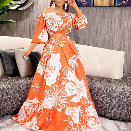 Cross-border 2025 spring  large-size women's clothing temperament elegant printing New skirt fashion suit