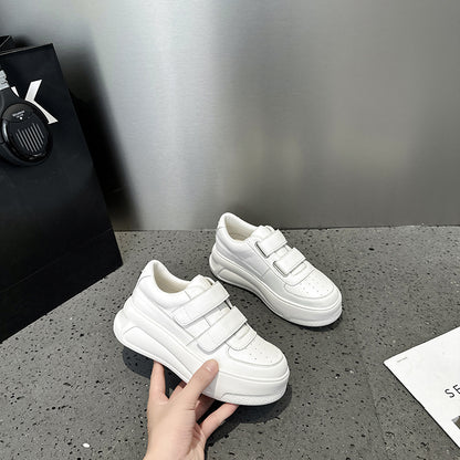 2025 Little white shoes women's popular new autumn leather breathable muffin casual shoes show feet small platform shoes